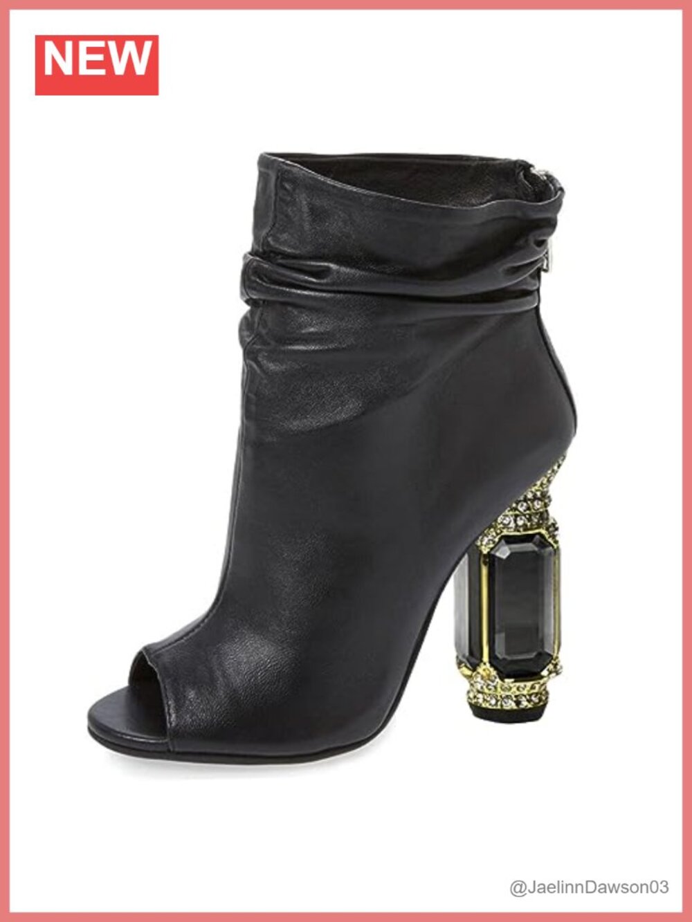 Women's Peep Toe Slouch Ankle Boots Chunky Block Heel Party Shoes Crystal